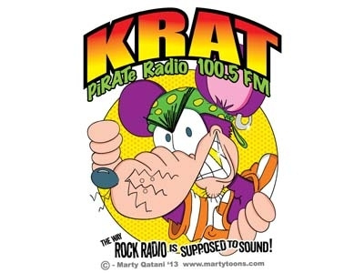 KRAT Pirate Radio the way Rock Radio is Supposed to Sound cartoon character cartoon design cartoon logo character logo illustration pirate radio station logo rat rock and roll