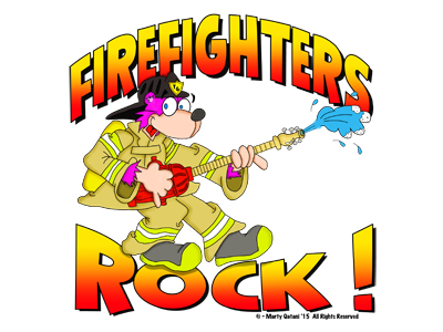 Firefighters Rock cartoon character character design fire department fire extinguisher firefighter first responder guitar music rock and roll
