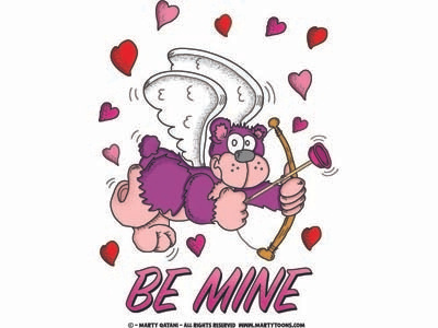 Teddy Bear Valentine be mine bow and arrow cartoon character cupid hearts humorous love teddy bear valentine day whimsical