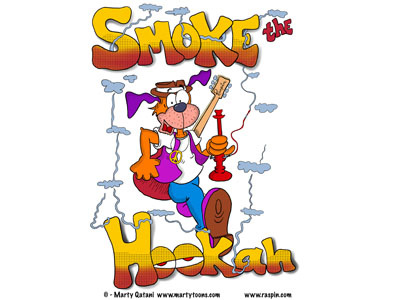 Smoke The Hookah cartoon cartoon character halftones hand lettering hookah humorous low brow musician smoke troubadour