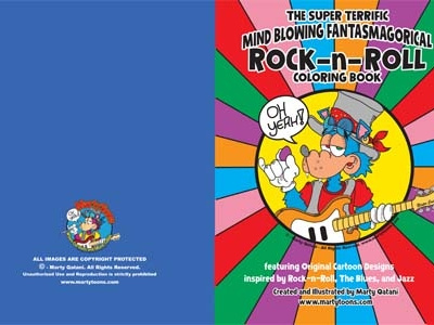 Rock and Roll Coloring Book Cover book cover cartoon art cartoon character cartoon design coloring book guitar illustration low brow music music art rock and roll whimsical