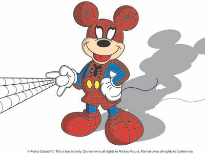 Spider Mickey cartoon art cartoon character cartoon design character design comic book disney humor illustration marvel mashup mickey mouse spiderman super hero