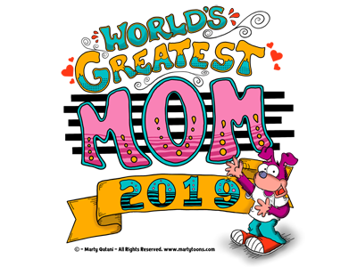 Worlds Greatest Mom hearts swirls hand lettering banner 2019 t-shirt design gift for mom cartoon character greatest mothersday mother mom