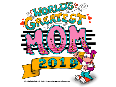 Worlds Greatest Mom 2019 banner cartoon character gift for mom greatest hand lettering hearts mom mother mothersday swirls t shirt design