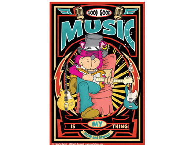 Rock Is My Thing apparel art print cartoon cartoon art cartoon character cartoon design character design guitars illustration mics music music art passion rock and roll texture whimsical