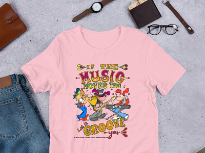 If The Music Moves You, Let It Groove You apparel design cartoon art cartoon character character design groovy guitar hand lettering illustration music music art music heals musician rock and roll whimsical