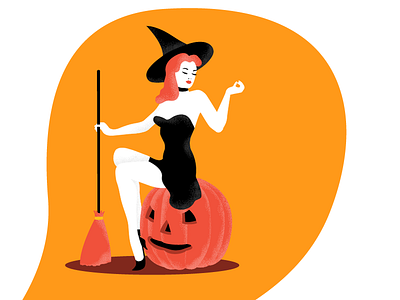 Witch broom halloween illustration pinup pinup girl pumpkin vector witch woman