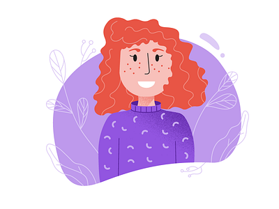 Lady in Violet freckles ginger girl illustration vector woman