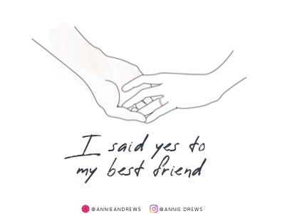 He Put A Ring On It  best friend engaged hand illustration illustrator marriage outline ring sketch typography