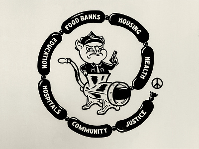 Defund the Police drawing illustration screenprint