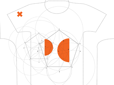 pɛntəɡ(ə)n 2d blueprint canvas fashion graphic design illustration orange pentagon t shirt technical drawing vector white
