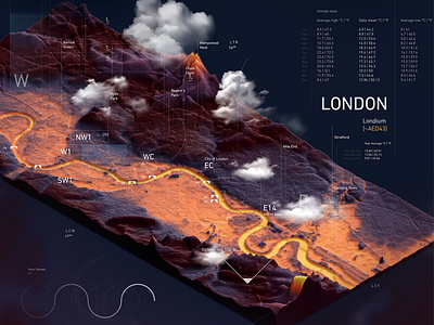 "Atlas" - London, UK | Isometric 3D Map 3d art direction design environment geo geographic graphic design infographic london terrain ui ux