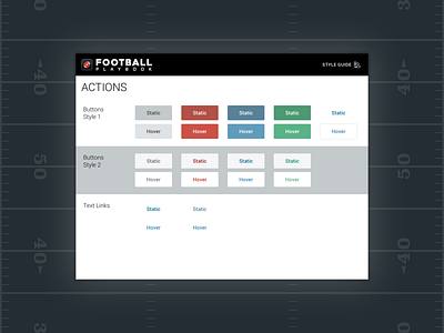 Football Play Maker App / Style Guide: Actions app brand brand and identity branding buttons colors design design language football graphic style guide