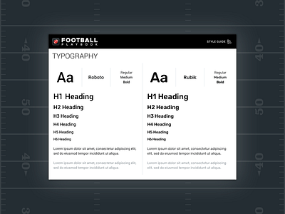 Football Play Maker App / Style Guide: Typography app brand brand and identity branding colors design design language font football google fonts graphic style guide type typeface typography