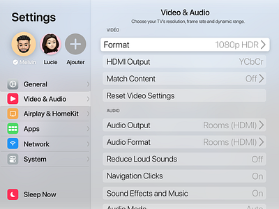 Apple TV settings rework - daily 007 apple tv application design application ui daily 007 daily 100 challenge daily ui settings settings page settings ui