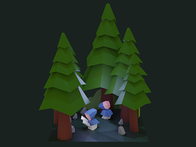 Oliver and Enzo Lost in Woods 3d blender concept forest game art low poly lowpoly modeling trees woods