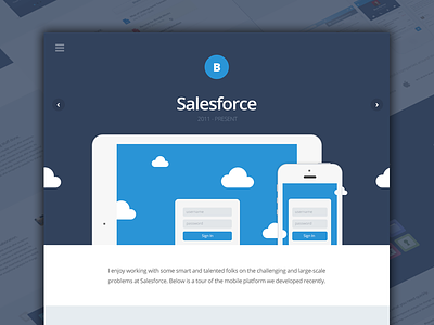 Salesforce Case Study blue case study clouds header illustration landing page masthead navigation navy responsive salesforce typography