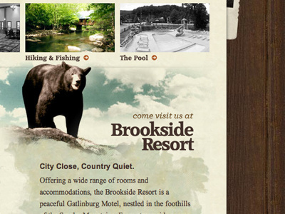 Brookside Resort bear grunge paper photos sky texture typography warm watercolor wood