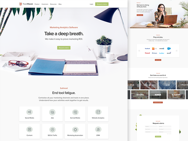 TrackMaven Website form carousel typography website marketing b2b icons minimal desk plants trackmaven
