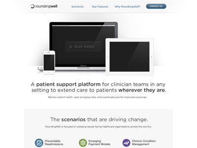 Healthcare Landing Page Shot blue button clean gotham green header healthcare icon ipad iphone landing page laptop masthead purple rounded white
