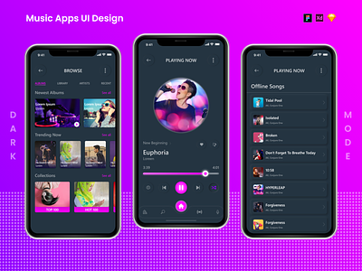 Muaic App UI Design Dark Mode amazonmusic applemusic design graphic design mobile mobileapp music musicapp spotify ui ux