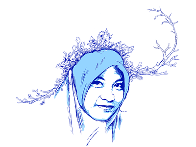 Blue woman woman tree vector illustration