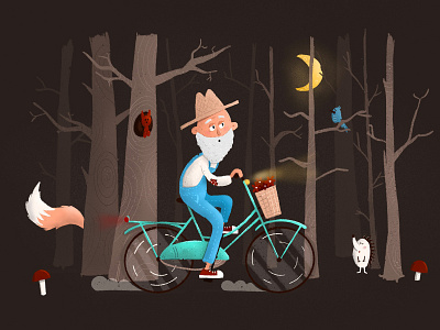 Oldman — Illustration bicycle design forest illustration man procreate