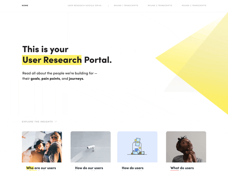 User Research Portal blog homepage landing page research ui