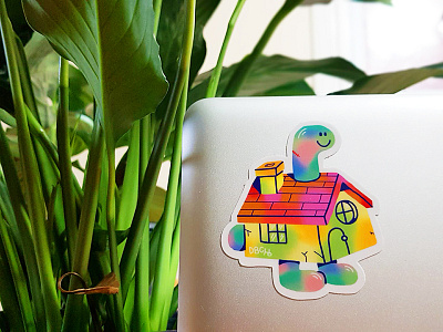 Dino House dino gradient home house mac plant sticker