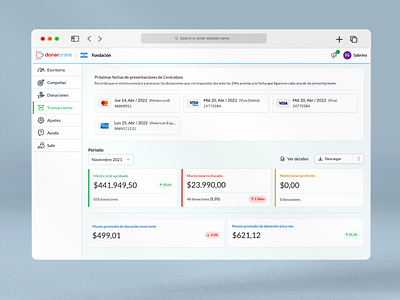 Transactions section dashboard design ui ux vector