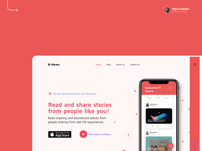 Stories-sharing app landing page landing page news app product design ui uiux web ui