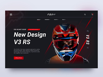 FOX Helmet Header Exploration animation darkmode figma header home page moto sport ui uiux ux web web design