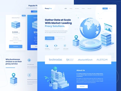 ProxyOne - The Best Proxy Network blue dimetric figma homepage illustration isometric landing page network proxy ui ux web web design