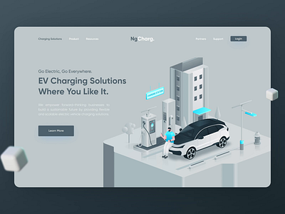 NgCharg. - EV Charging Solutions Header animation charging station design electric car fake3d figma header hero illustration illustration isometric landing page ui ux web web design