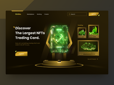 Gόόks. - NFT Marketplace Header Website art cryptoart dark design ethereum hero illustration marketplace nft nfts token trading cards ui ui design ux web