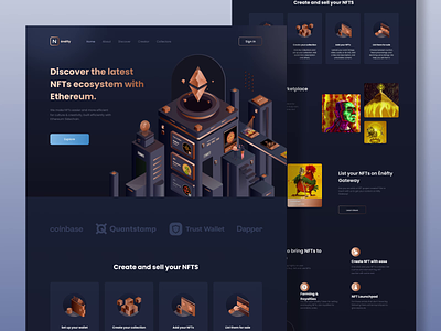Ènéfty - NFTs Ecosystem With Ethereum Website 3d animation art bitcoin cryptoart cryptocurrency eth ethereum fake 3d graphic design header illustration isometric landing page motion graphics nft nft marketplace nfts ui website