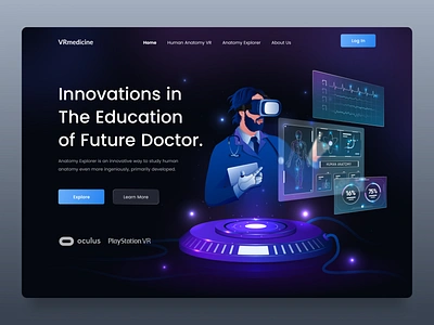 VRmedicine - Learning Human Anatomy Website anatomy design hero illustration homepage illustration learning medicine oculus playstation vr ui uidesign uiux virtual reality vr web web design website