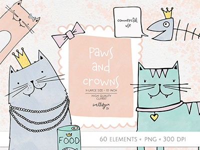 Cats Clipart Collection Set By Wallifyer cat cute doodle illustration kids scandinavian style