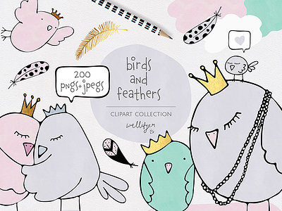 Birds Clipart Set By Wallifyer birds clipart cute doodle style feathers fun illustration love quirky