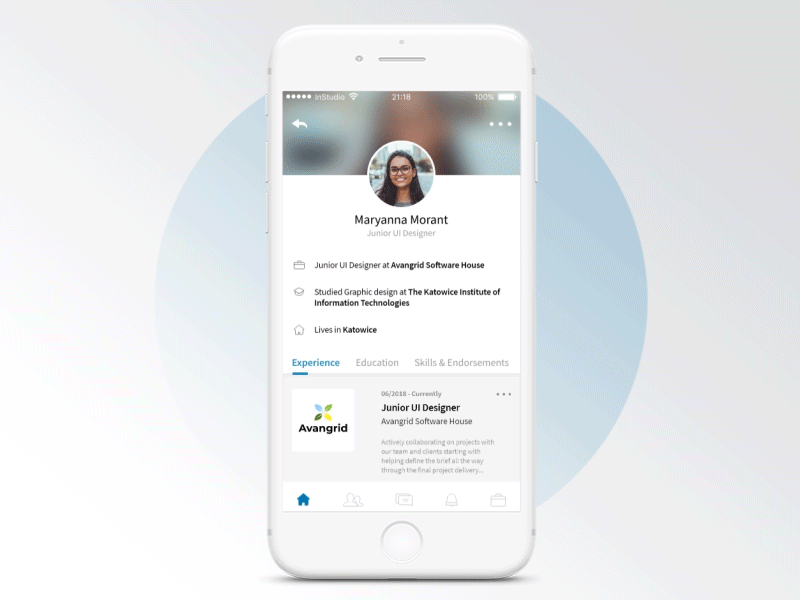 UI challenge 006 - User profile app mobile redesign linkedin clean ux ui interaction user profile dailyui 006