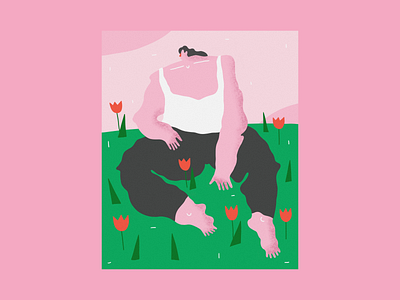 woman surrounded by tulips illustration