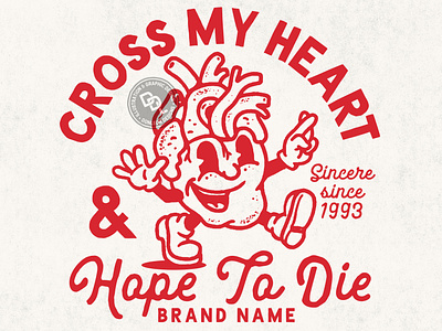 CROSS MY HEART badgedesign character characterdesign heart illustration logo mascot mascot design retro t-shirt design vector