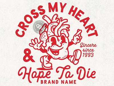 CROSS MY HEART badgedesign character characterdesign heart illustration logo mascot mascot design retro t shirt design vector
