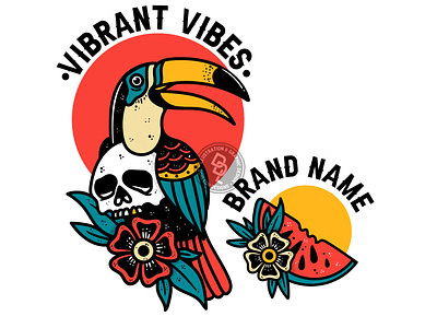 Vibrant Vibes illustration logo t-shirt design tattoo toucan traditional tattoo vector