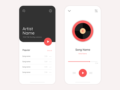 Daily UI - Music Player app app design artwork clean clean ui design flat illustration ios minimal minimalist minimalistic music app music player red ui ux