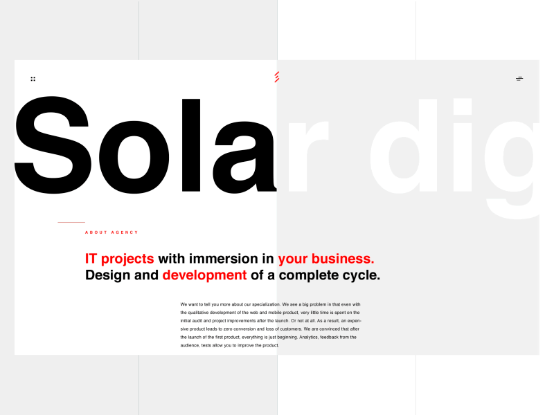 Solar Digital — About Us agency animation creative design fashion solardigital typography ui