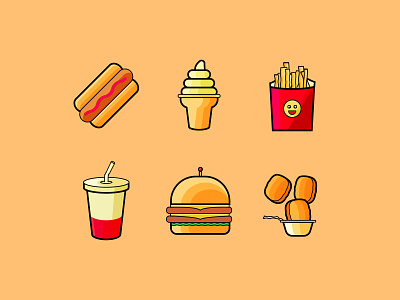 Fast Food Icons burger fast food flat french fries hot dog ice cream icons illustration nuggets outline simple soda vector