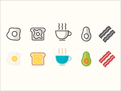 Breakfast avocado bacon coffee egg illustration line illustration toast vector
