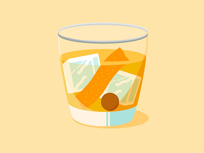 Classic Old Fashioned alcohol cherry cocktail drink flat ice icon illustration modern orange simple