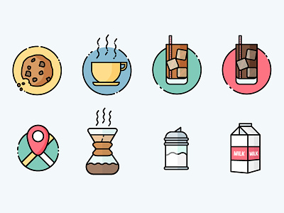 More food coffee cookie flat icon illustration line map milk simple vector